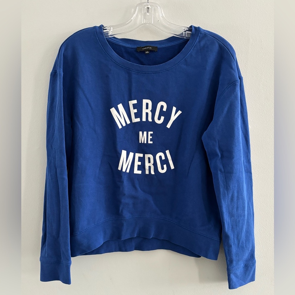 Talula Aritzia Blue Graphic Scoopneck Sweatshirt Size Small Retro